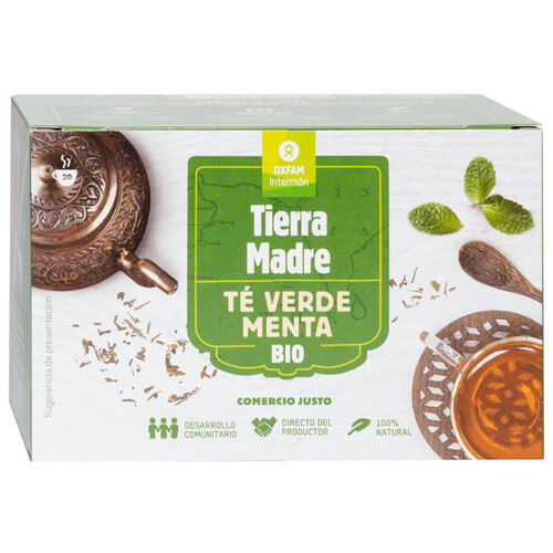 Alcampo INTERMÓN OXFAM Té verde con menta de agricultura ecológica INTERMÓN OXFAM TIERRA MADRE 36 g
