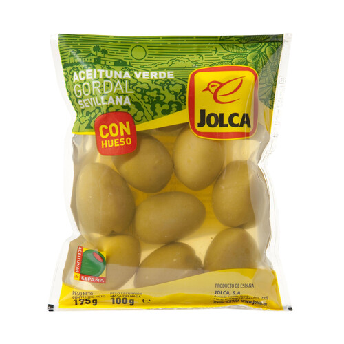 Alcampo JOLCA Aceitunas verdes gordal sevillana selecta con hueso JOLCA bolsa de 100 g