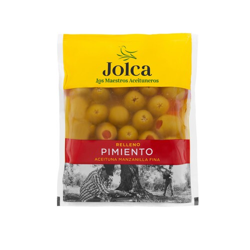 Alcampo JOLCA Aceitunas verdes manzanilla rellenas de pimiento JOLCA bolsa de 90 g