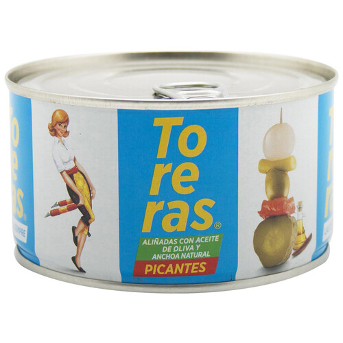 Alcampo KIMBO Banderillas picantes en aceite de oliva y anchoa natural KIMBO TORERAS lata de 330 g