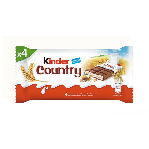 Alcampo KINDER Country Barritas de chocolate con leche 4 uds. 94 g