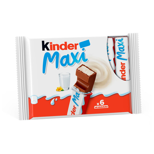 Alcampo KINDER Maxi Barritas de chocolate con leche rellenas de crema de leche 6 uds. 126g