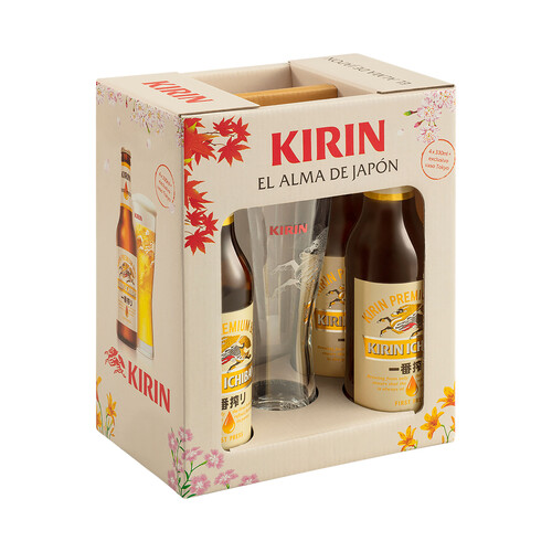 Alcampo KIRIN ICHIBAN Estuche de cerveza japonesa 4 botellas de 33 cl + vaso