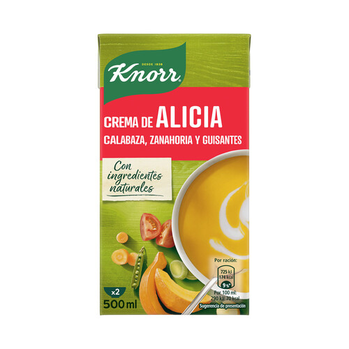 Alcampo KNORR Crema de Alicia (calabaza zanahoria y guisantes) 500 ml