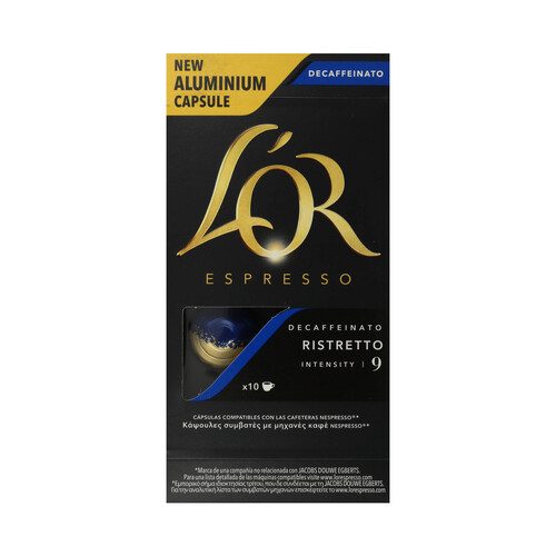 Alcampo L'OR ESPRESSO Café en cápsulas Descafeinado Ristretto I9 10 uds