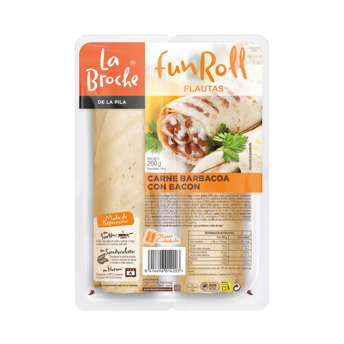 Alcampo LA BROCHE Flautas rellanas de carne a la barbacoa con bacon LA BROCHE Funroll 2 x 130 g