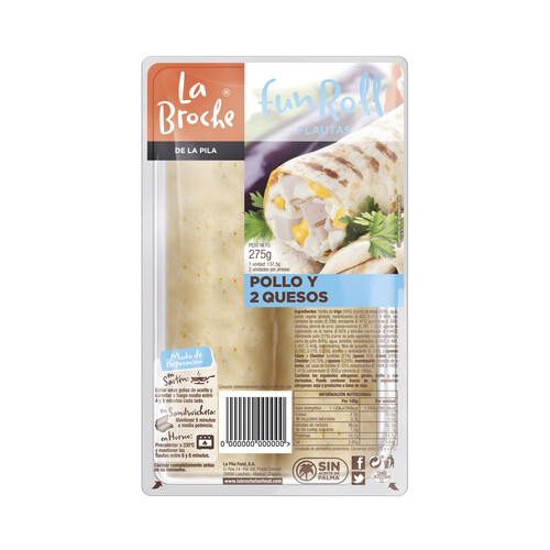 Alcampo LA BROCHE Flautas rellenas de pollo y 2 quesos sin aceite de palma LA BROCHE Fun roll 275 g