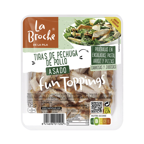Alcampo LA BROCHE Tiras de pechuga de pollo asado ideales para ensaladas arroces y pizzas LA BROCHE 125 g