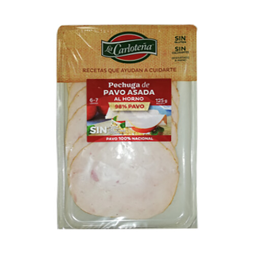 Alcampo LA CARLOTEÑA Pechuga de pavo asada al horno sin gluten y cortada en finas lonchas 125 g