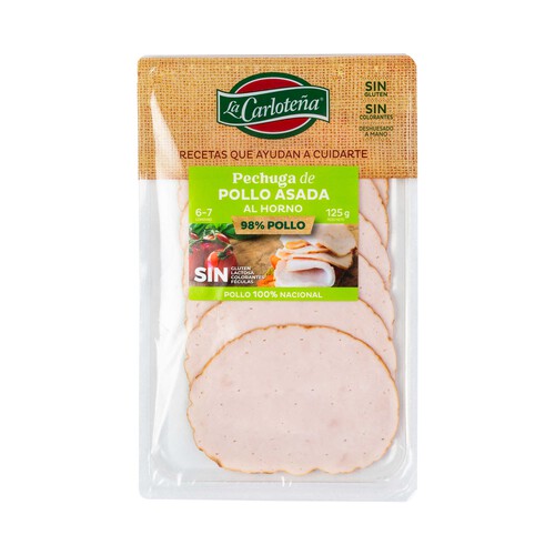 Alcampo LA CARLOTEÑA Pechuga de pollo asada al horno sin gluten y cortada en finas lonchas 125 g