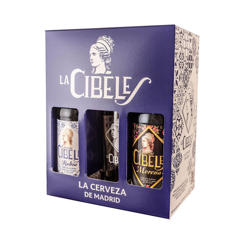 Alcampo LA CIBELES Estuche de 3 cervezas elaboradas en Madrid (rubia rubia premium y negra) botellines de 33 cl