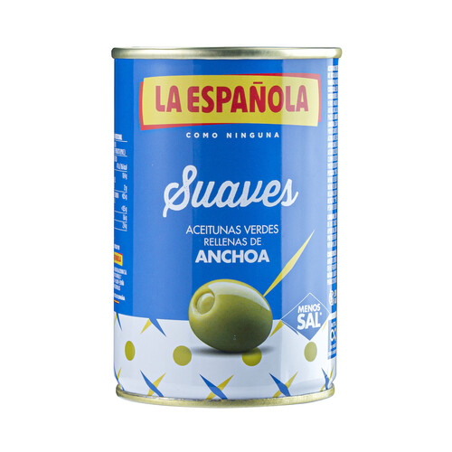 Alcampo LA ESPAÑOLA Aceitunas verdes rellenas de anchoa LA ESPAÑOLA Suaves lata 130 g