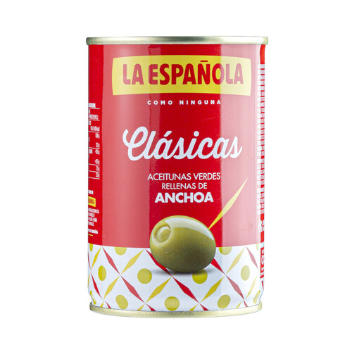 Alcampo LA ESPAÑOLA Aceitunas verdes rellenas de anchoa LA ESPAÑOLA Clásicas lata de 130 g