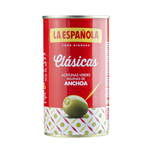 Alcampo LA ESPAÑOLA Aceitunas verdes rellenas de anchoa LA ESPAÑOLA Clásicas lata de 150 g