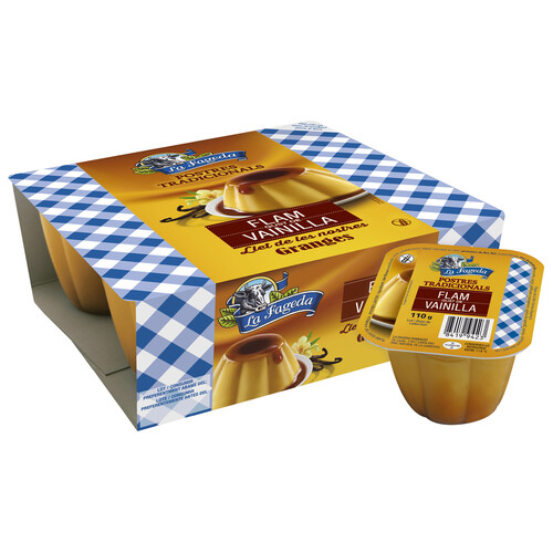 Alcampo LA FAGEDA Flan con sabor a vainilla elaborado con leche de granja LA FAGEDA Postres tradicionales 4 x 110 g