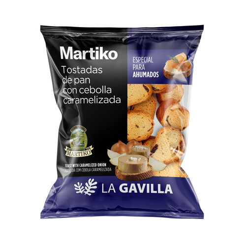 Alcampo LA GAVILLA de Martiko Mini tostadas de pan con cebolla especiales para ahumados 80 g