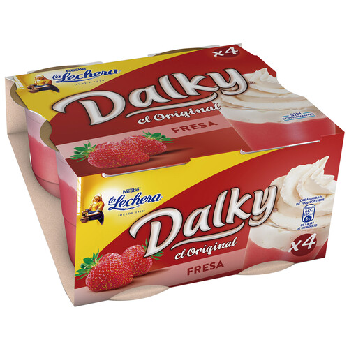Alcampo LA LECHERA Copa de fresa y nata de NESTLÉ LA LECHERA DALKY pack de 4 uds de 100 gr