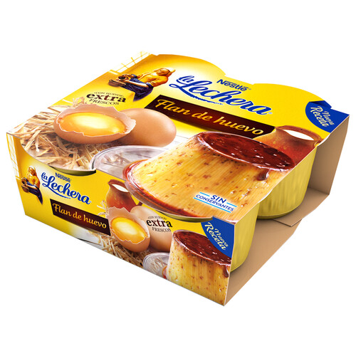 Alcampo LA LECHERA Flan de huevo elaborado con huevos extra frescos y sin gluten LA LECHERA 4 x 100 g