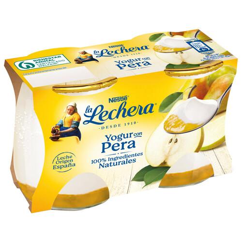 Alcampo LA LECHERA Yogur natural con pera elaborado con ingredientes 100% naturales 2 x 125 g