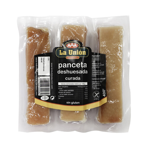 Alcampo LA UNIÓN Panceta curada deshuesada envasada al vacio y elaborada sin gluten 400 g