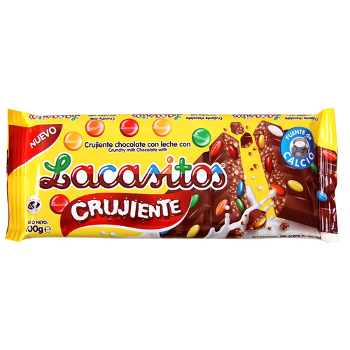 Alcampo LACASITOS Chocolate con leche crujiente relleno de grageas de colores 100 g