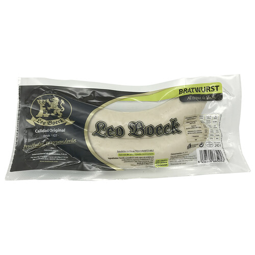 Alcampo LEO BOECK Salchichas de cerdo cocidas en tripa natural tipo Bratwurst con un toque de limón LEO BOECK 2 uds