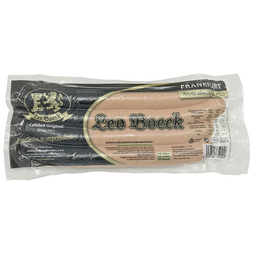 Alcampo LEO BOECK Salchichas de cerdo cocidas en tripa natural tipo Frankfurt (receta alemana de 1927) LEO BOECK 4 uds