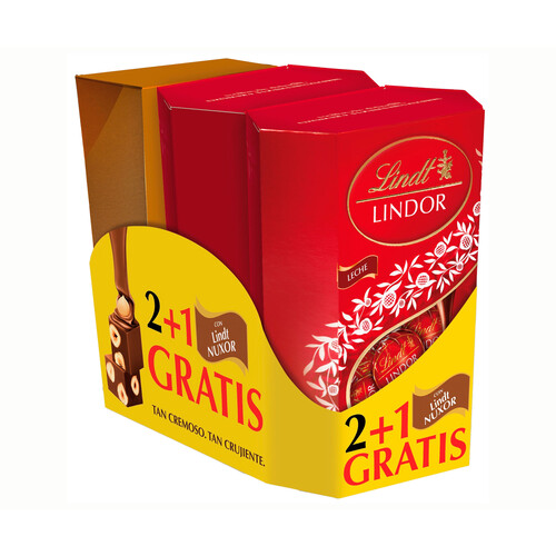 Alcampo LINDOR Bombones leche + nuxor cornet pack 2+1 550 gr