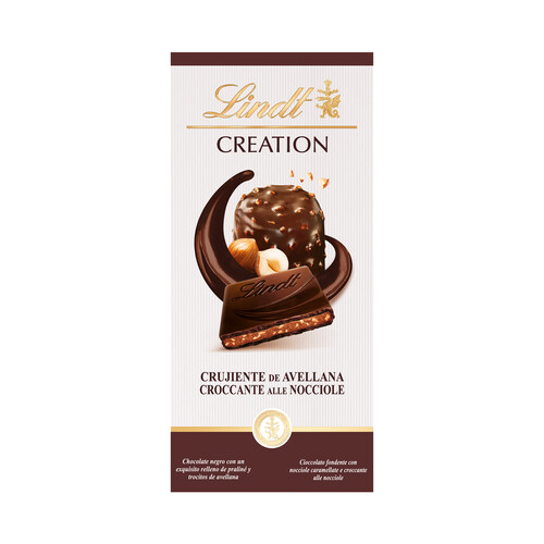 Alcampo LINDT Creation Chocolate negro crujiente relleno con avellanas 150 g