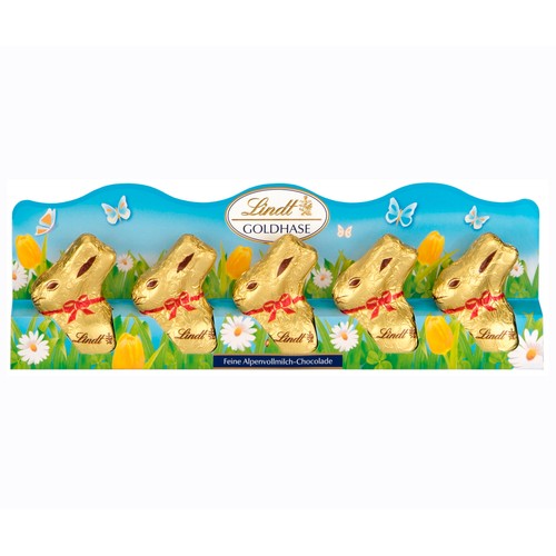 Alcampo LINDT Figuras de Pascua conejitos de chocolate con leche pack 5 uds.50 g
