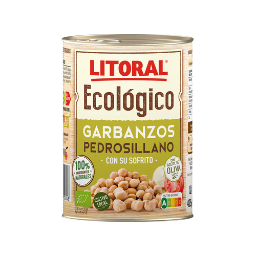 Alcampo LITORAL Garbanzos con sofrito variedad Pedrosillano ecológicos LITORAL ECOLÓGICO 425 g