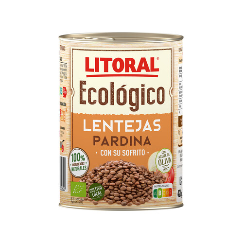 Alcampo LITORAL Lentejas con sofrito variedad Pardina ecológicas LITORAL ECOLÓGICO 420 g