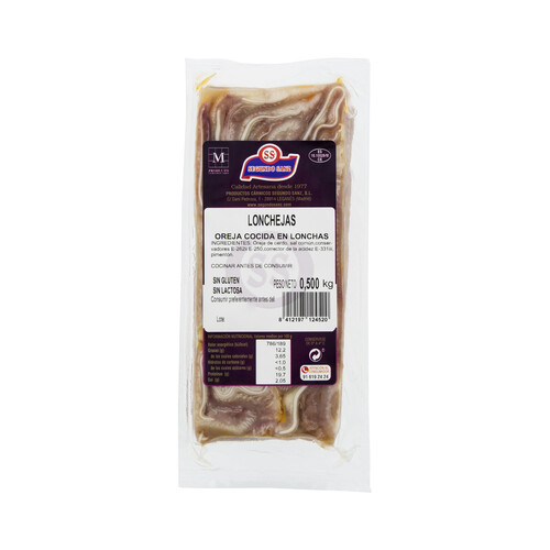 Alcampo Lonchejas de oreja cocida de cerdo SEGUNDO SANZ 500 g