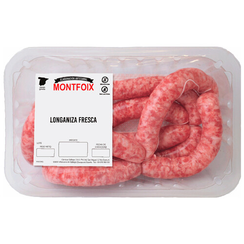 Alcampo Longaniza fresca blanca de cerdo tipo salchichas elaboradas sin gluen ni lactosa MONTFOIX