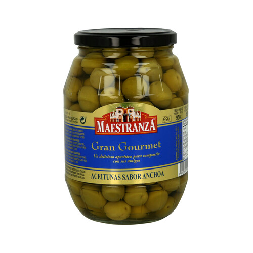 Alcampo MAESTRANZA Aceitunas verdes con sabor anchoas MAESTRANZA 600 g