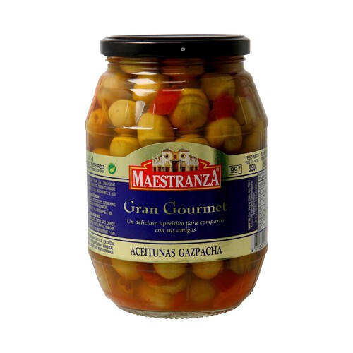Alcampo MAESTRANZA Aceitunas verdes manzanilla gazpacha MAESTRANZA GRAN GOURMET frasco de 575 g
