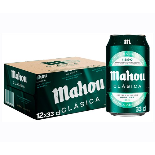 Alcampo MAHOU CLASICA Cervezas pack de 12 latas de 33 centilitros