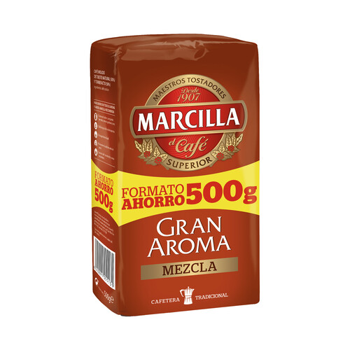 Alcampo MARCILLA Gran aroma Café molido mezcla tueste natural (50%) y torrefacto (50%) 500 g
