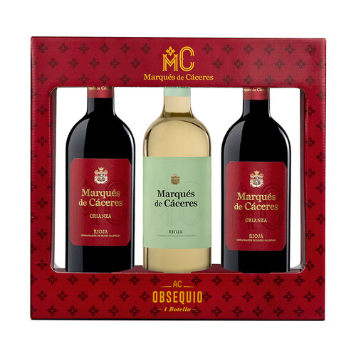 Alcampo MARQUÉS DE CÁCERES Estuche Con 2 Botellas De Vino Tinto Crianza Y 1 De Vino Blanco Con D.O. Ca. Rioja