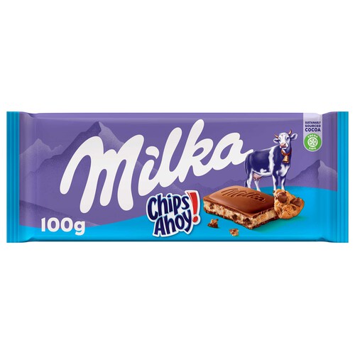 Alcampo MILKA Chocolate con leche relleno de galletas chips ahoy 100 g