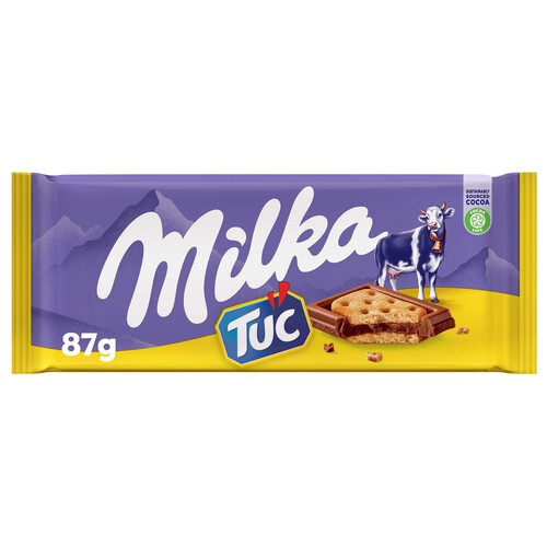 Alcampo MILKA Chocolate con leche y galletas saladas sandwich Tuc 87 g