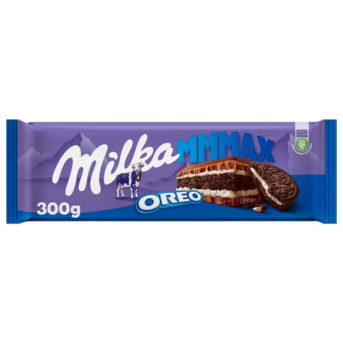 Alcampo MILKA OREO Chocolate con leche relleno de cacao con galleta 300 g