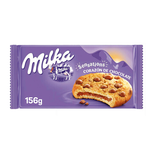 Alcampo MILKA Sensations galleta con Pepitas de Chocolate y Relleno de Chocolate con Leche de los Alpes paquete 156 g