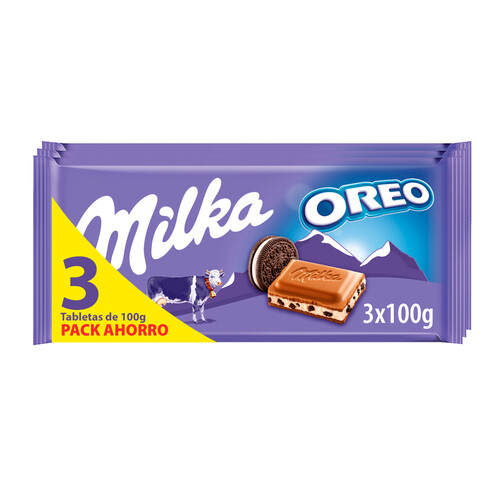 Alcampo MILKA Tabletas de chocolate de leche con trozos de Oreo 3 uds. 100 g