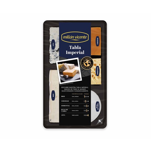 Alcampo MILLÁN VICENTE Tabla de quesos Brie Cheddar Emmental Cabra y Azul 250 gr
