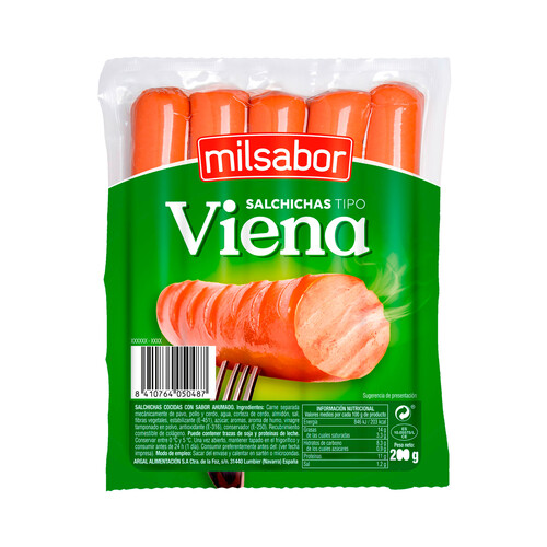 Alcampo MILSABOR Salchichas cocidas mixtas (pavo pollo y cerdo) con sabor ahumado tipo Viena 200 g
