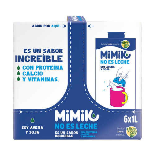 Alcampo MIMIK de Vivesoy Bebida vegetal de avena y soja 6 x 1 l