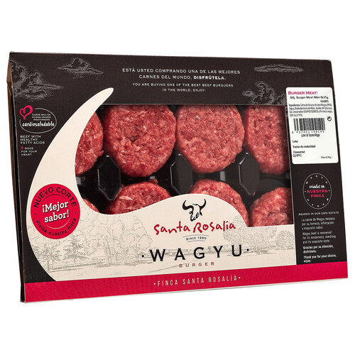 Alcampo Mini burger meat de canre de vacuno raza Wagyu SANTA ROSALIA 8 x 35 g