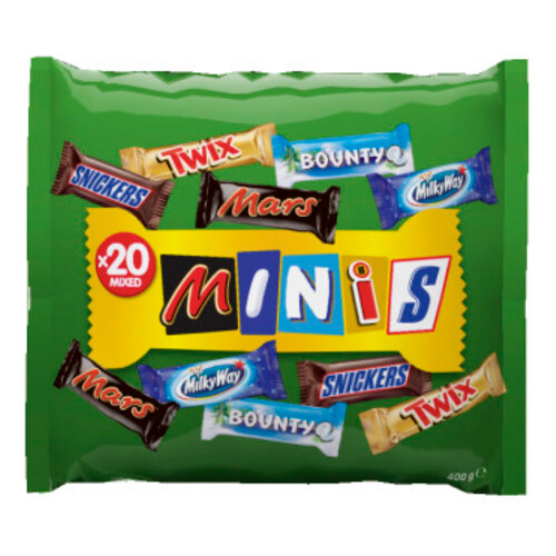 Alcampo MINIS Barritas de chocolate surtidas (Snickers+Twix+Bounty+Mars+MilkyWay) 400 g