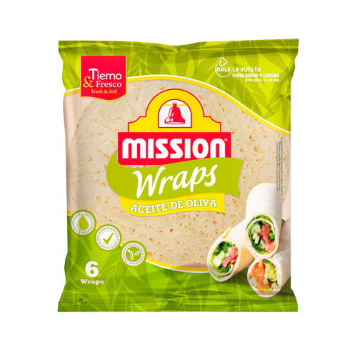 Alcampo MISSION Tortillas de trigo (wraps) con aceite de oliva 6 uds. 370 g